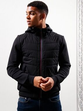 Paul Smith Hooded Mixed Media Jacket Black Small Quilted Windproof Stretch
